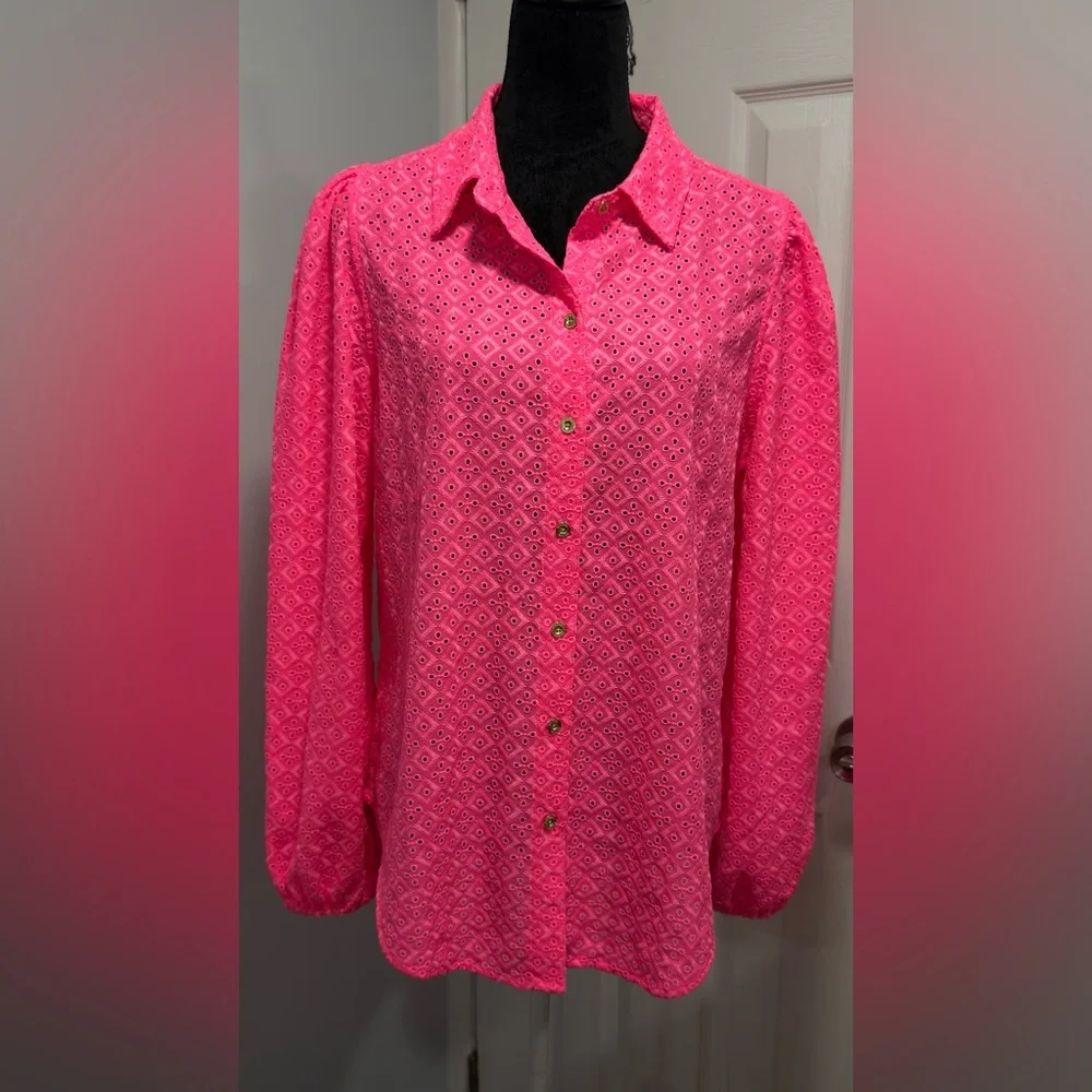 Lilly Pulitzer Bright Pink Eyelet Blouse - Picture 7 of 11